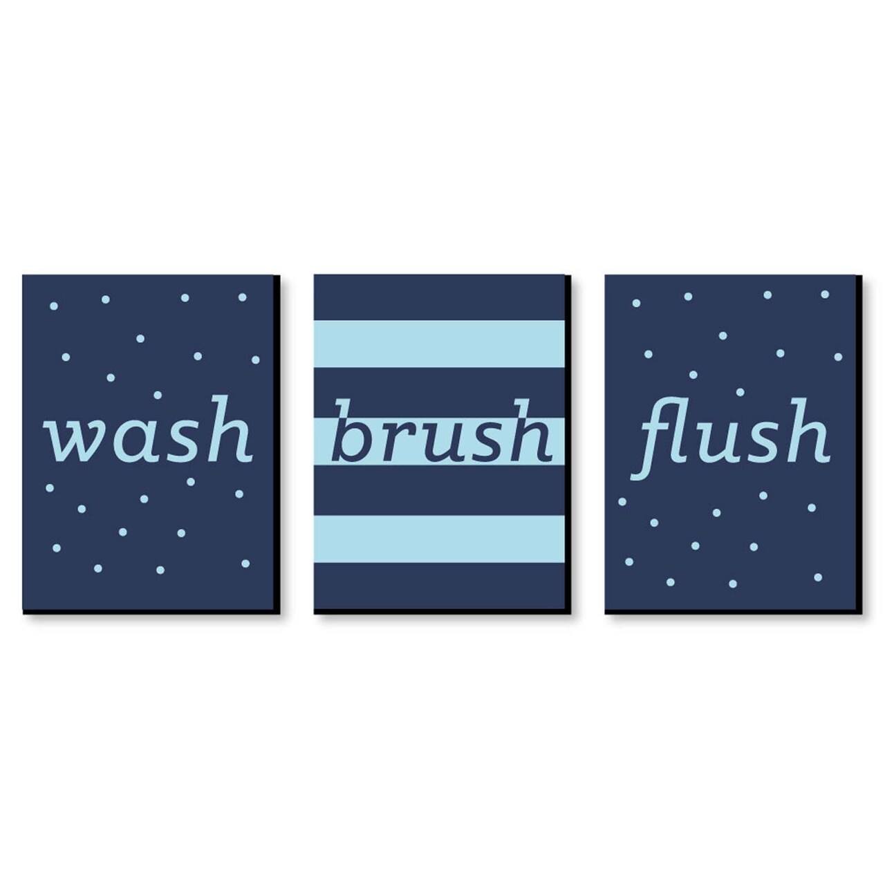 Big Dot of Happiness Boy - Blue and Navy - Kids Bathroom Rules Wall Art - 7.5 x 10 inches - Set of 3 Signs - Wash, Brush, Flush